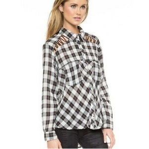 Free People ‘Gauzy’ Plaid Lace Up Button Down Top
